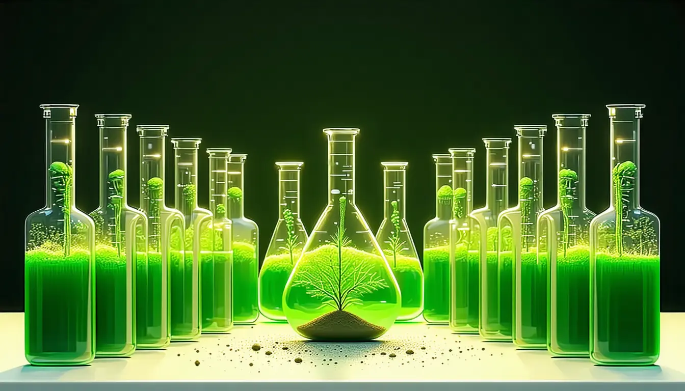 Illustration accompanying Negev desert alga Chlorella ohadii combines fast growth with tolerance of extreme heat and light