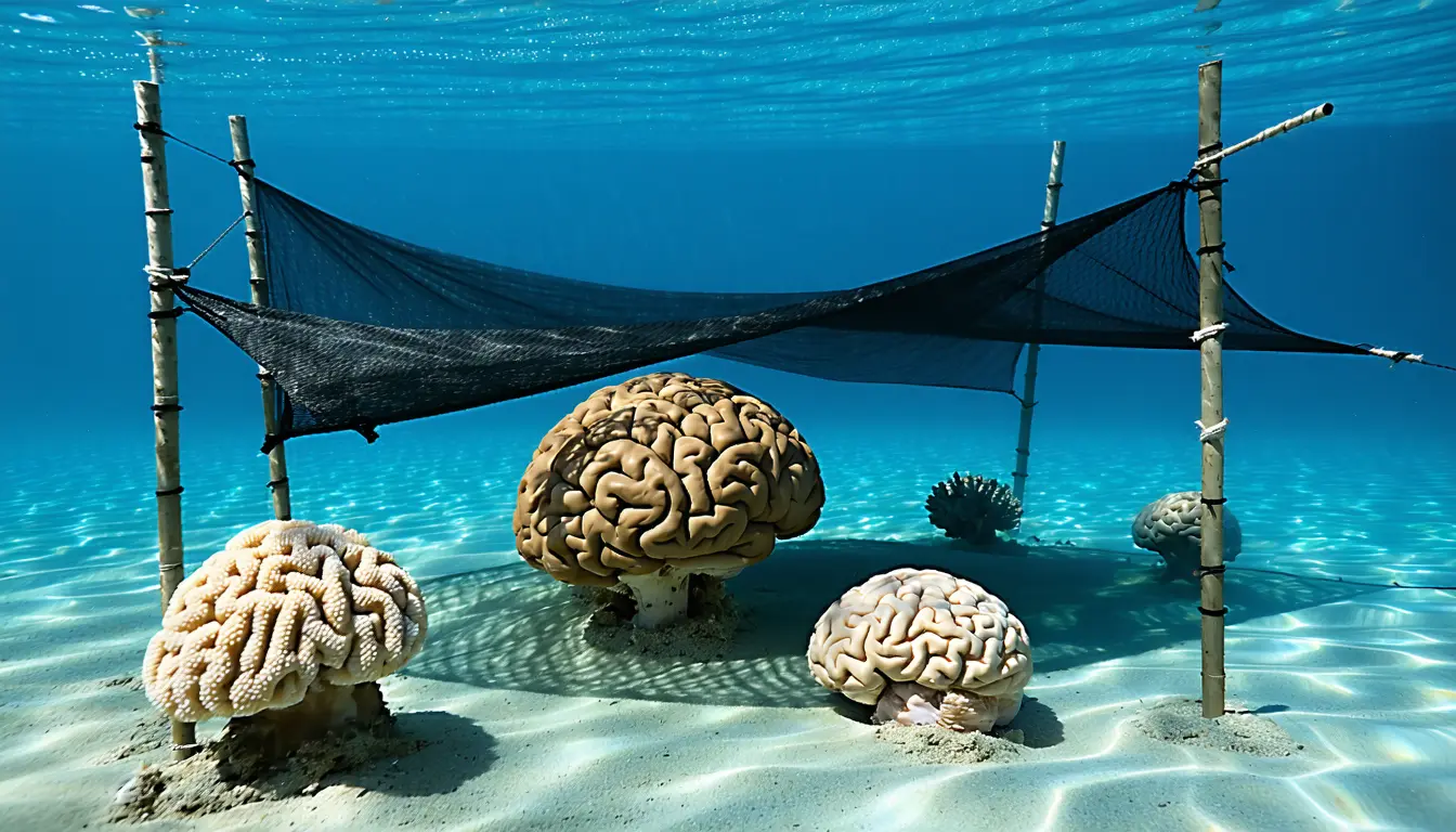 Illustration accompanying Nylon shades that block 60% of light eased bleaching in Florida Keys brain corals