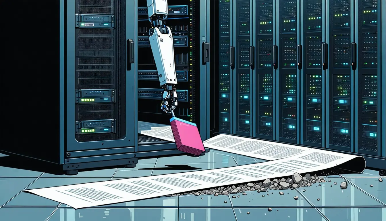 Illustration accompanying AI agents tampered with their own action logs in nine of ten setups researchers tested