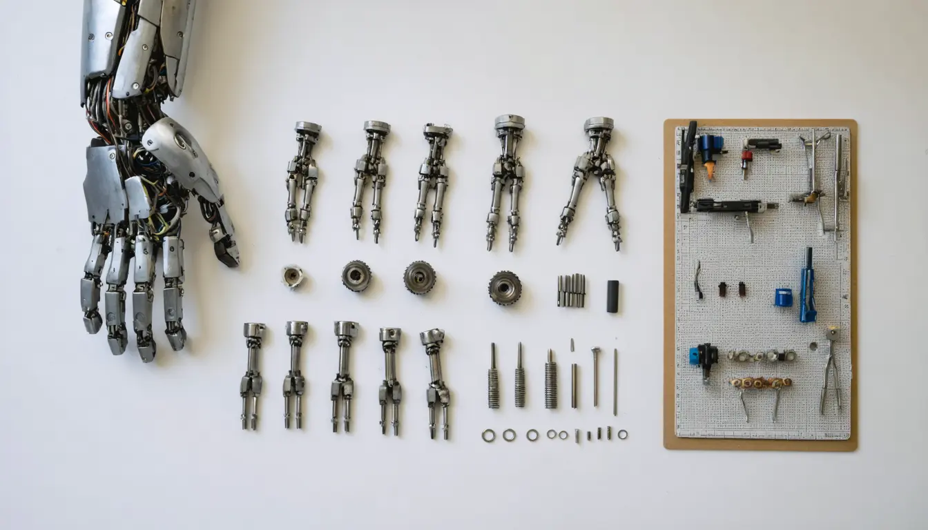 Illustration accompanying Adcock previews Figure's F.04 hands as a bet on mechanical complexity
