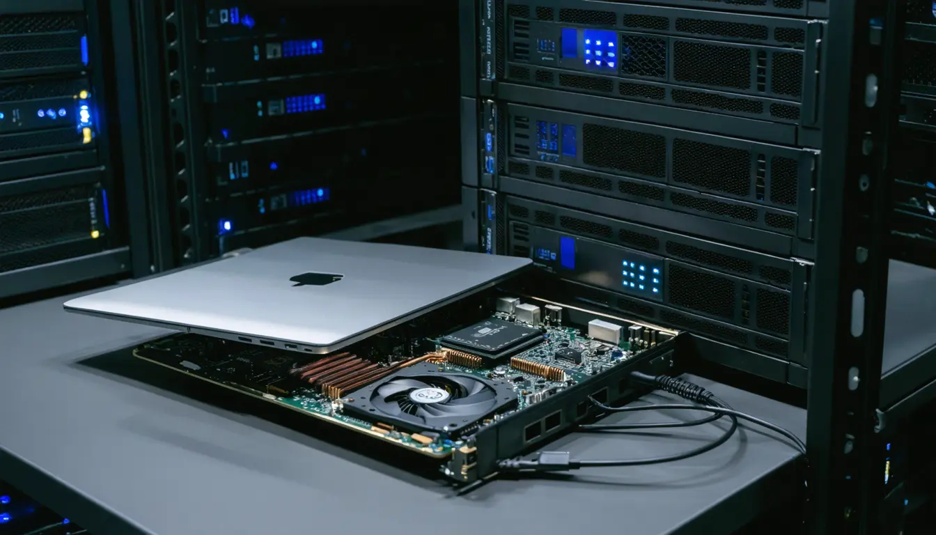 Illustration accompanying VIDRAFT ships a 111GB Darwin-180B that pages its experts from SSD on 8GB-VRAM laptops