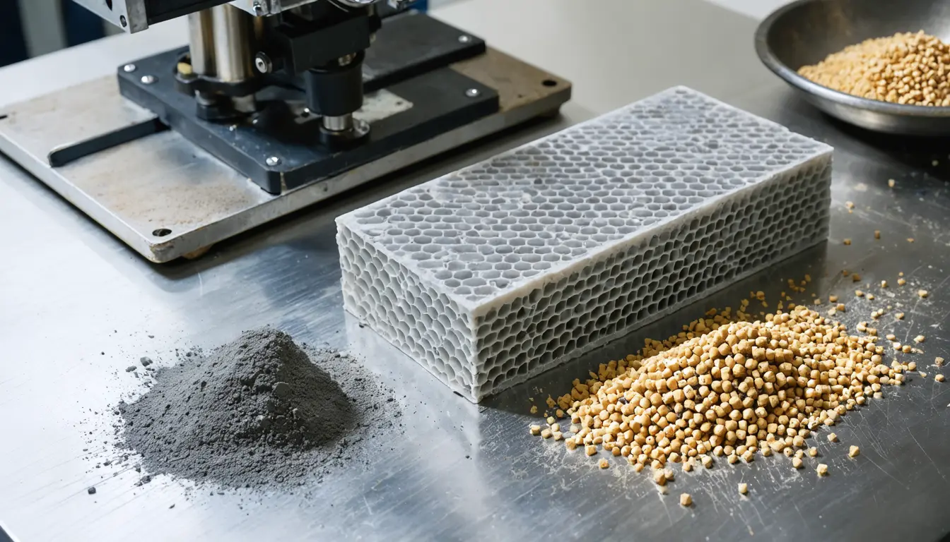 Illustration accompanying Concordia prints impact-absorbing test parts from simulated moon soil and recycled PEKK