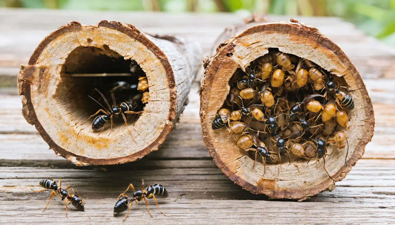 Illustration accompanying Predatory wasps move into Bornean ant-plant stems far more often in oil palm plantations