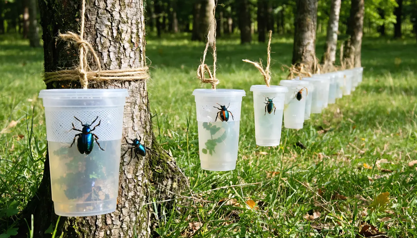 Illustration accompanying Kyoto researchers' female-baited traps catch more stag beetles toward forest interiors