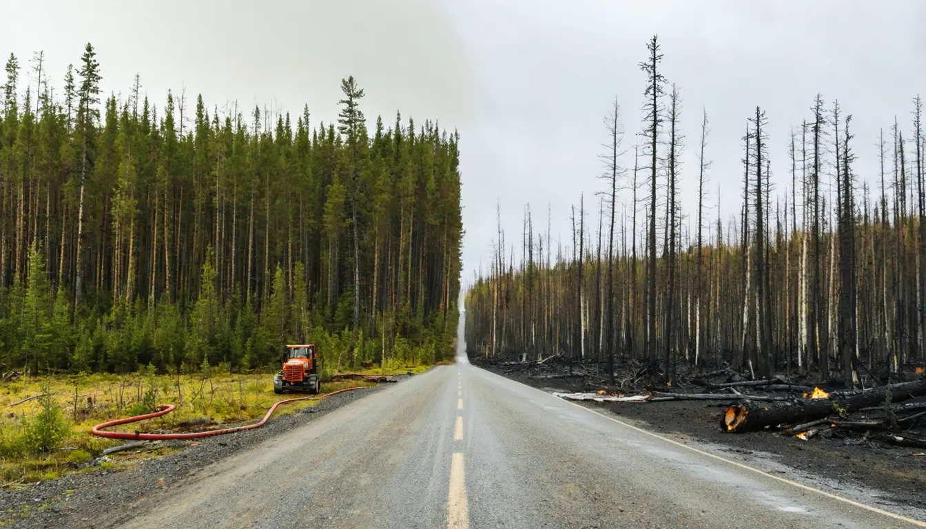 Illustration accompanying SFU model prices climate-driven Canadian wildfires at $2.1 trillion under 3 to 4 degrees of warming
