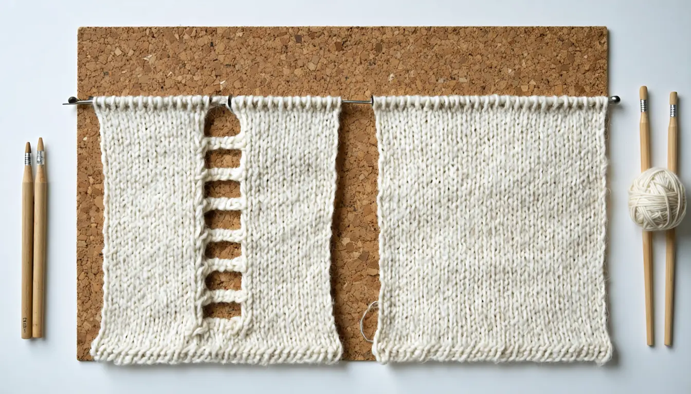 Illustration accompanying Knot theory yields a knit stitch that shrinks a dropped loop's damage until it stops