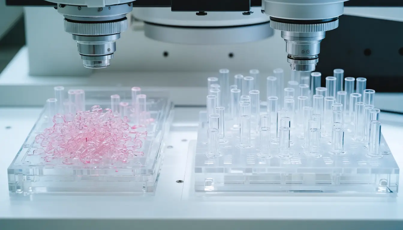 Illustration accompanying Randomly placed pillars on a chip make tumour cell clusters break apart more often