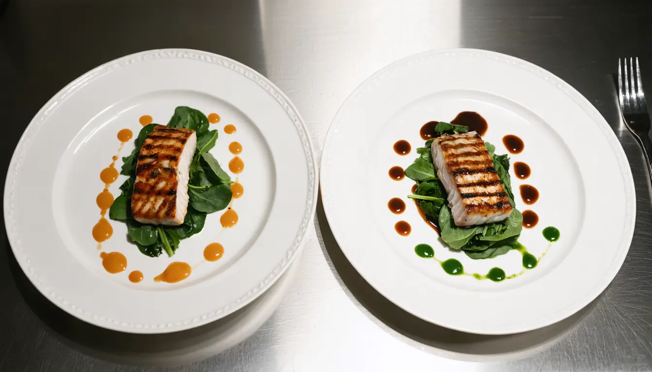Illustration accompanying Sauces set apart on the plate make the same sturgeon dish look healthier to diners