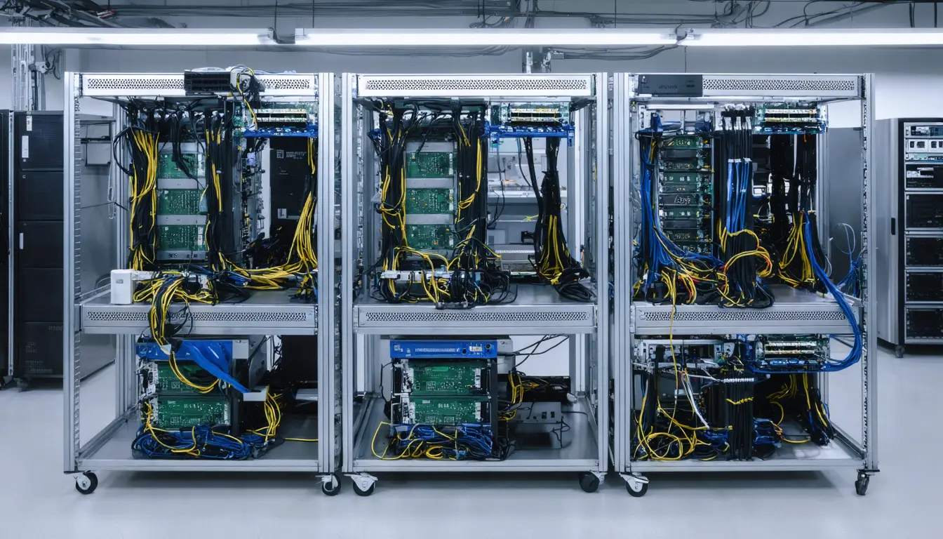 Illustration accompanying Pine AI's agent computer finishes fewer benchmark tasks than two rivals, by Pine's own count