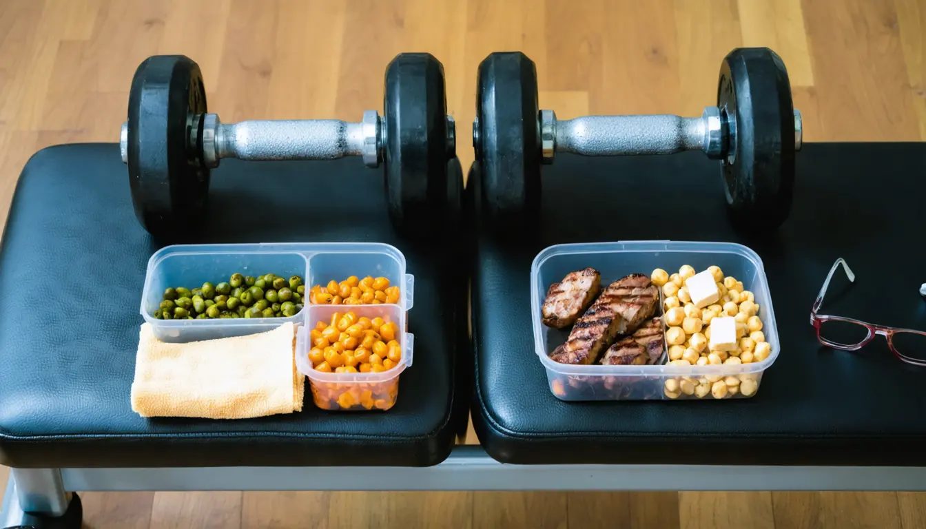 Illustration accompanying Older vegetarians matched meat eaters' strength gains from lifting while adding less muscle