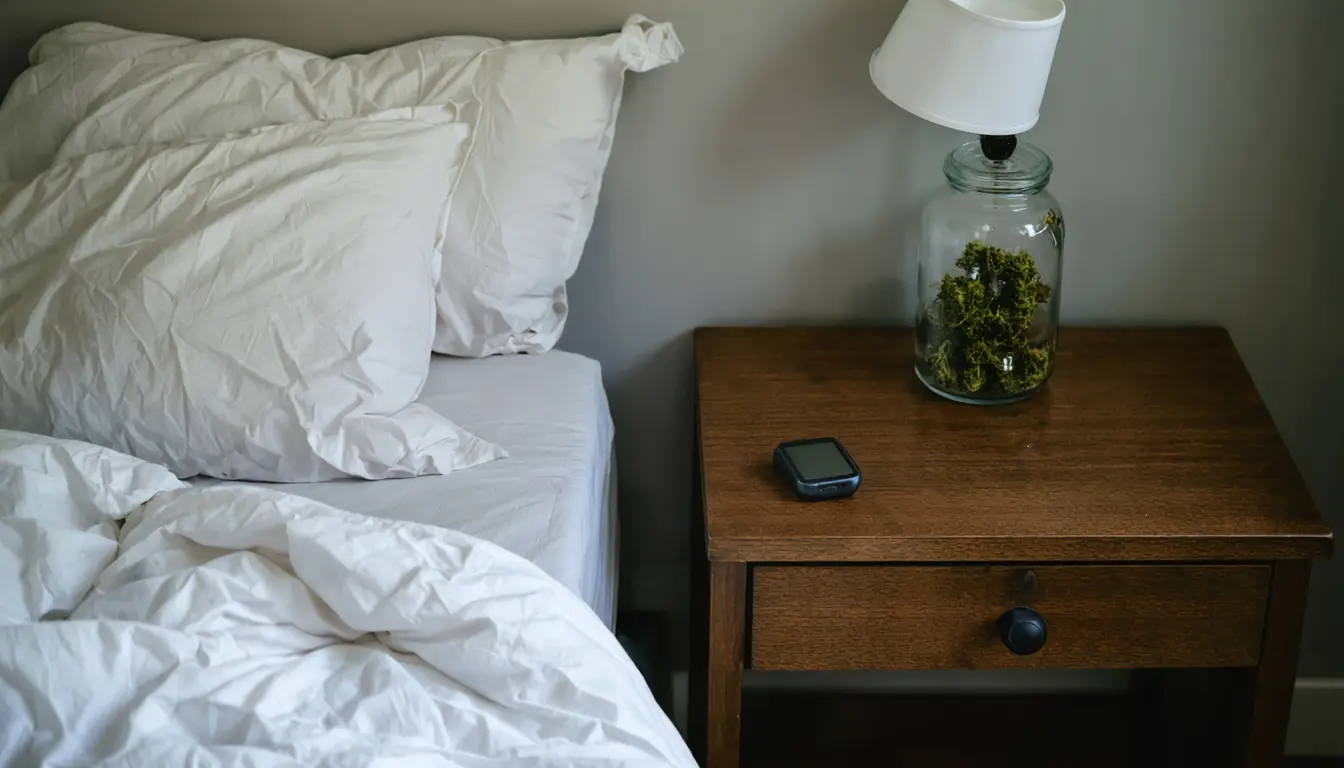 Illustration accompanying Wrist trackers log more broken sleep in long-term cannabis users who rate their sleep no worse than non-users