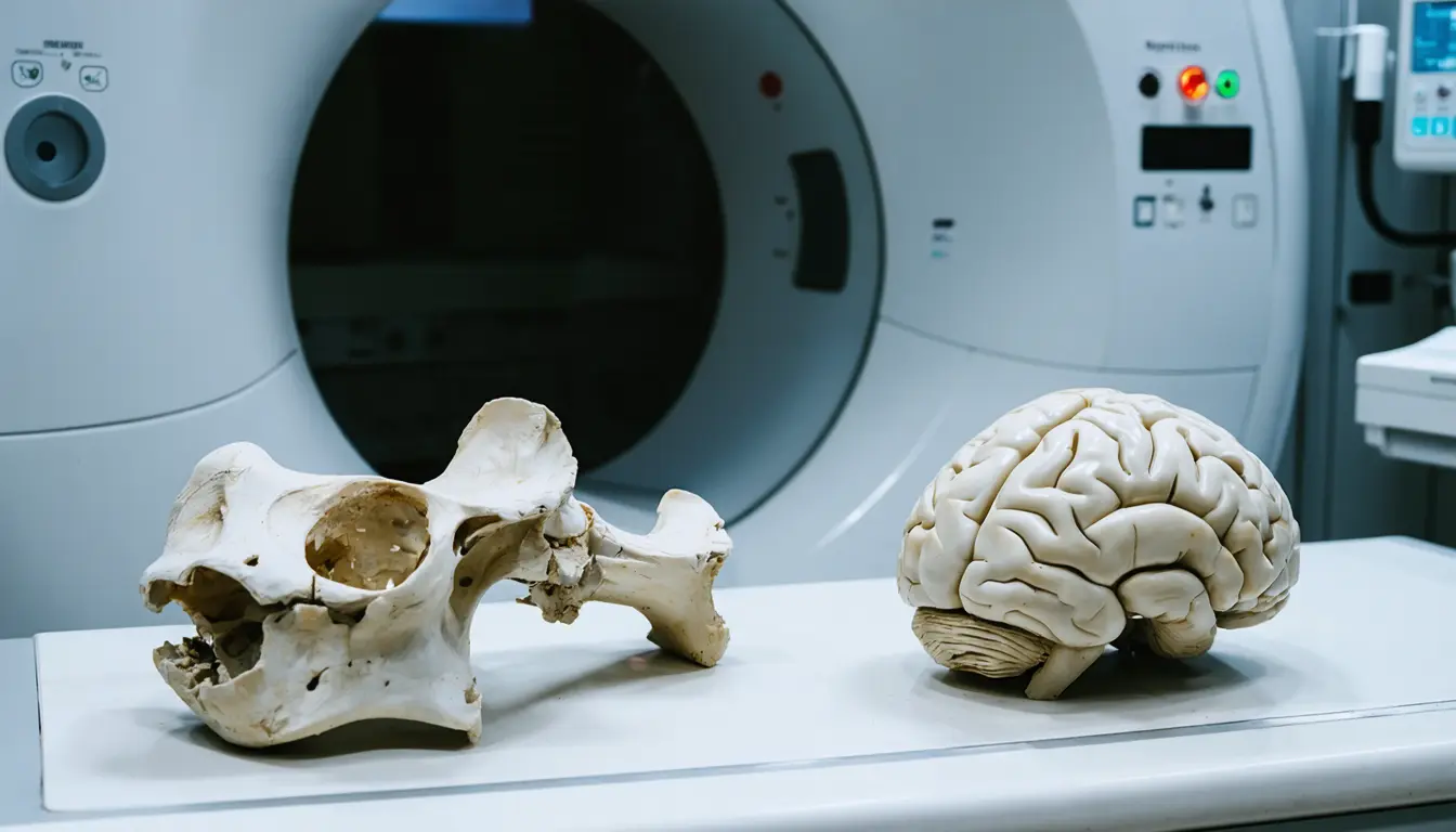 Illustration accompanying Johns Hopkins study ties low spinal bone density to faster brain aging