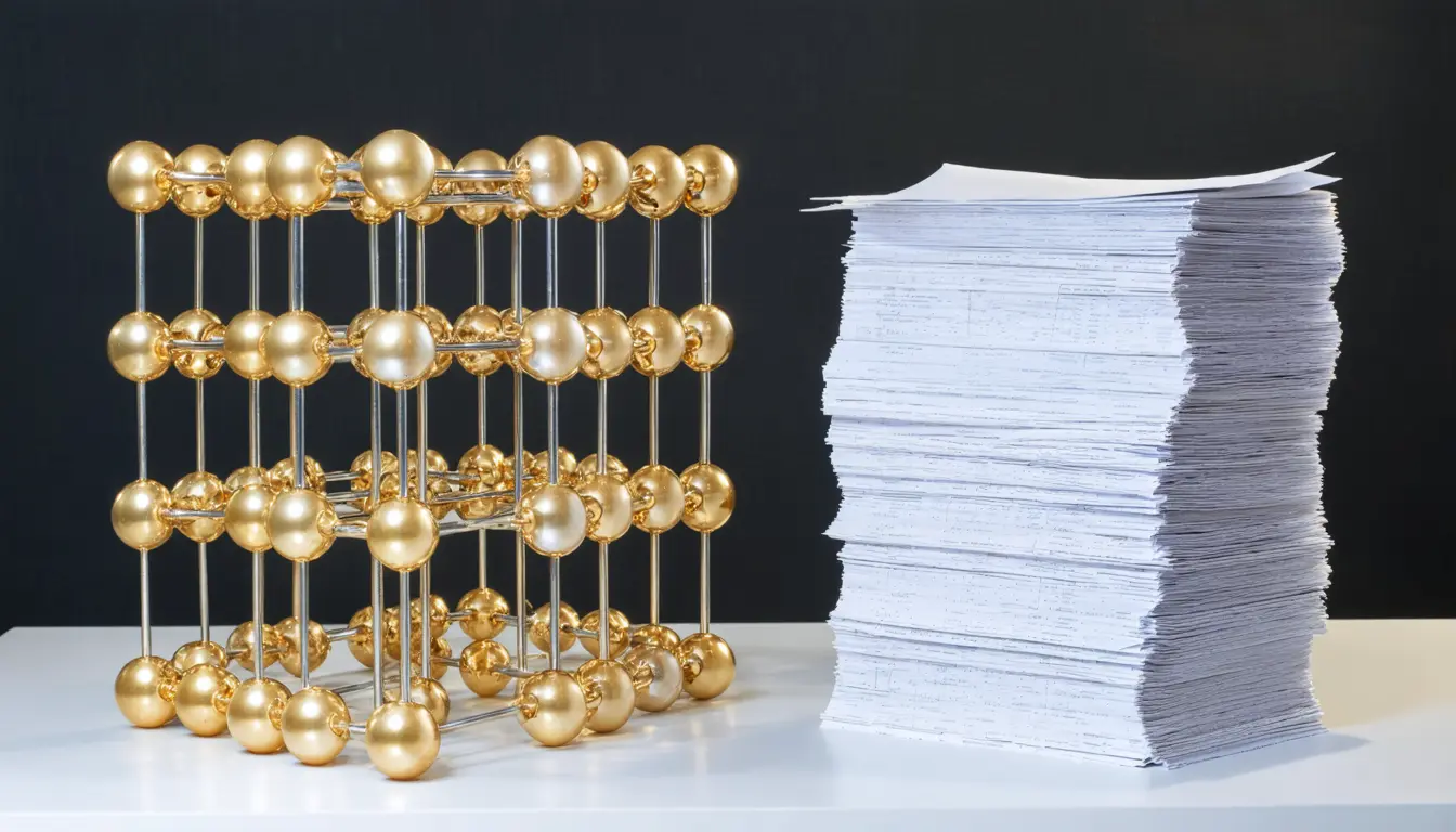 Illustration accompanying Language models stay blind to atomic geometry even at 70 billion parameters, a materials study finds