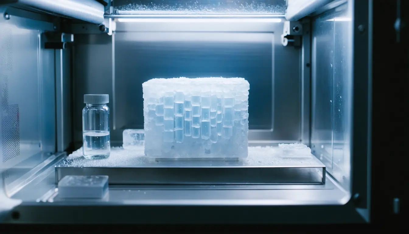 Illustration accompanying NTU method replaces sol-gel chemistry with ice templates and polymer vapor to make aerogels
