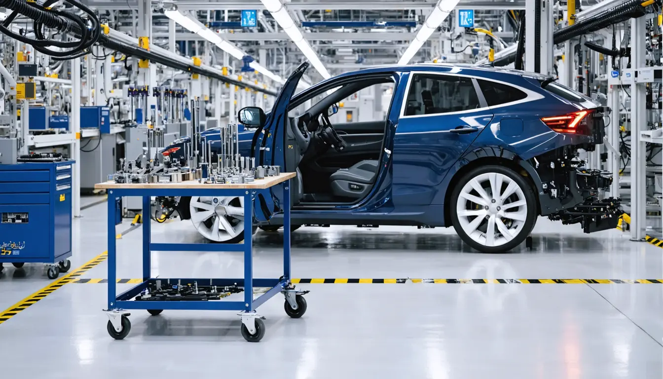 Illustration accompanying Industrial Next says its AI robot stations retool lines in minutes, and announces BMW Group Technology Office partnership to evaluate its dexterous manipulation