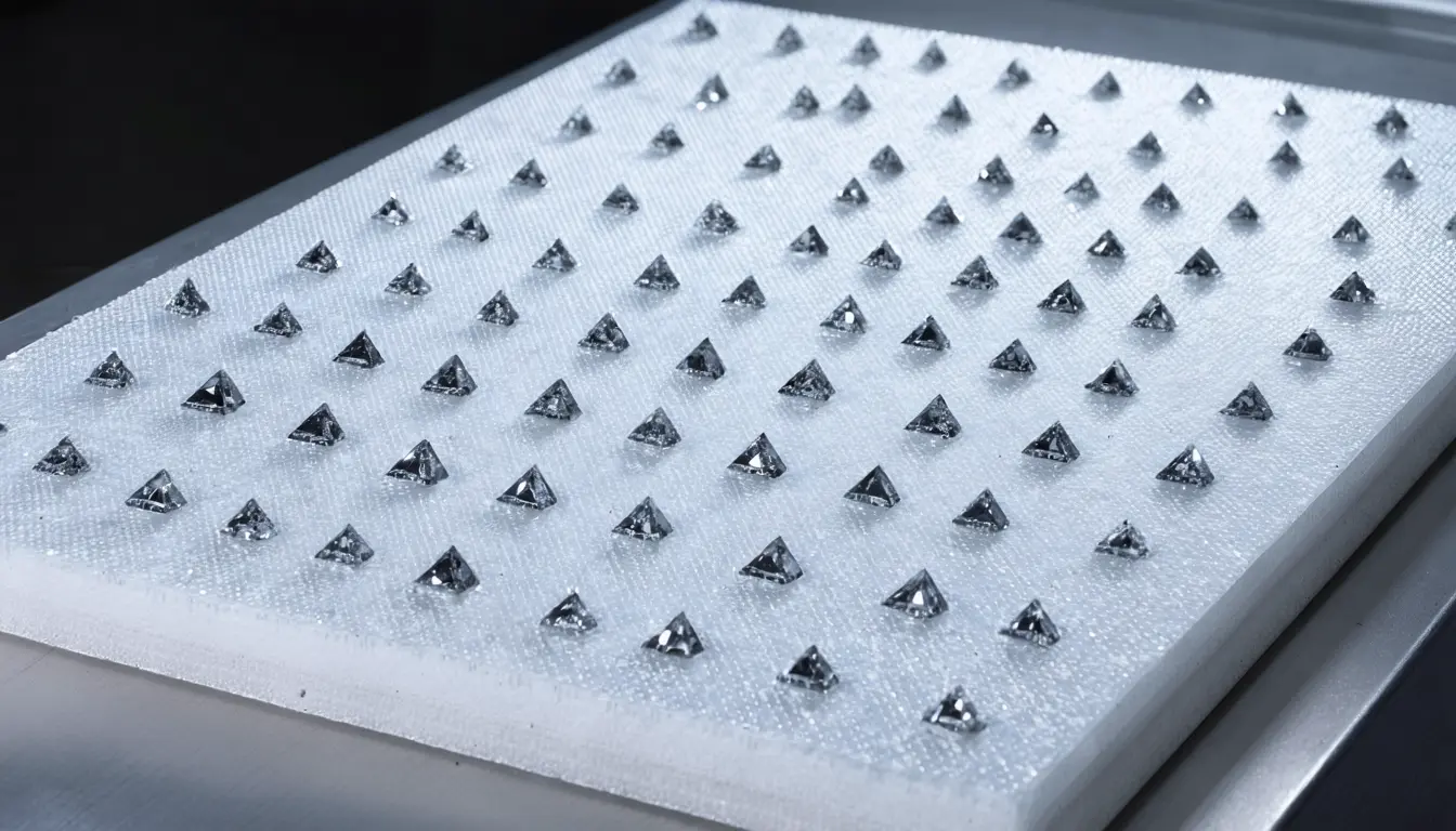 Illustration accompanying KAIST team places single MoS2 crystals at chosen sites across 400 patterns