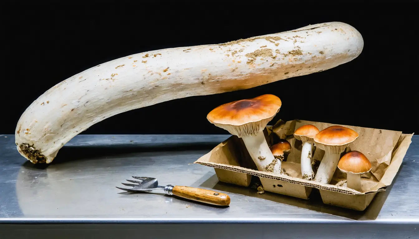 Illustration accompanying New fungus Dianjunus rex, up to 50 cm tall, is largest known ascomycete fruiting body