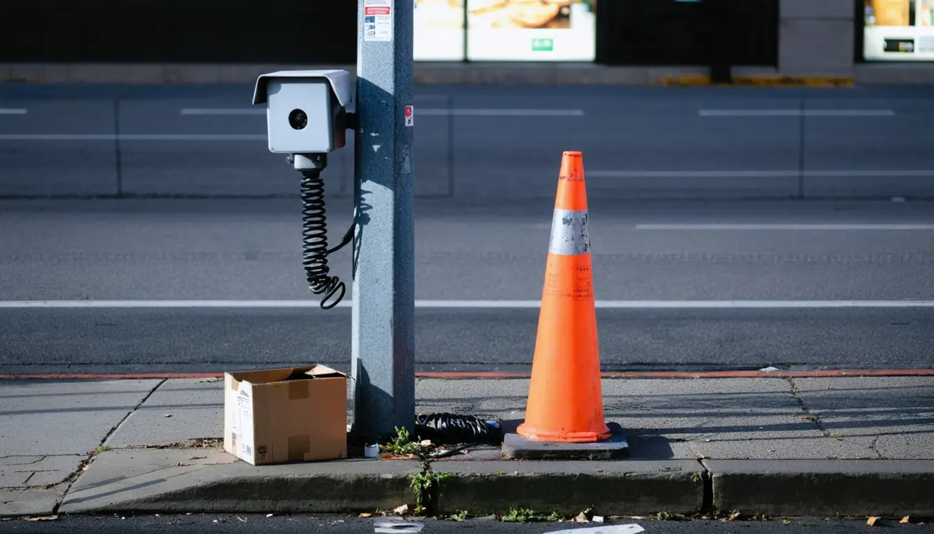 Illustration accompanying Axon orders staff to use AI while Los Angeles delays its streetlight plate readers