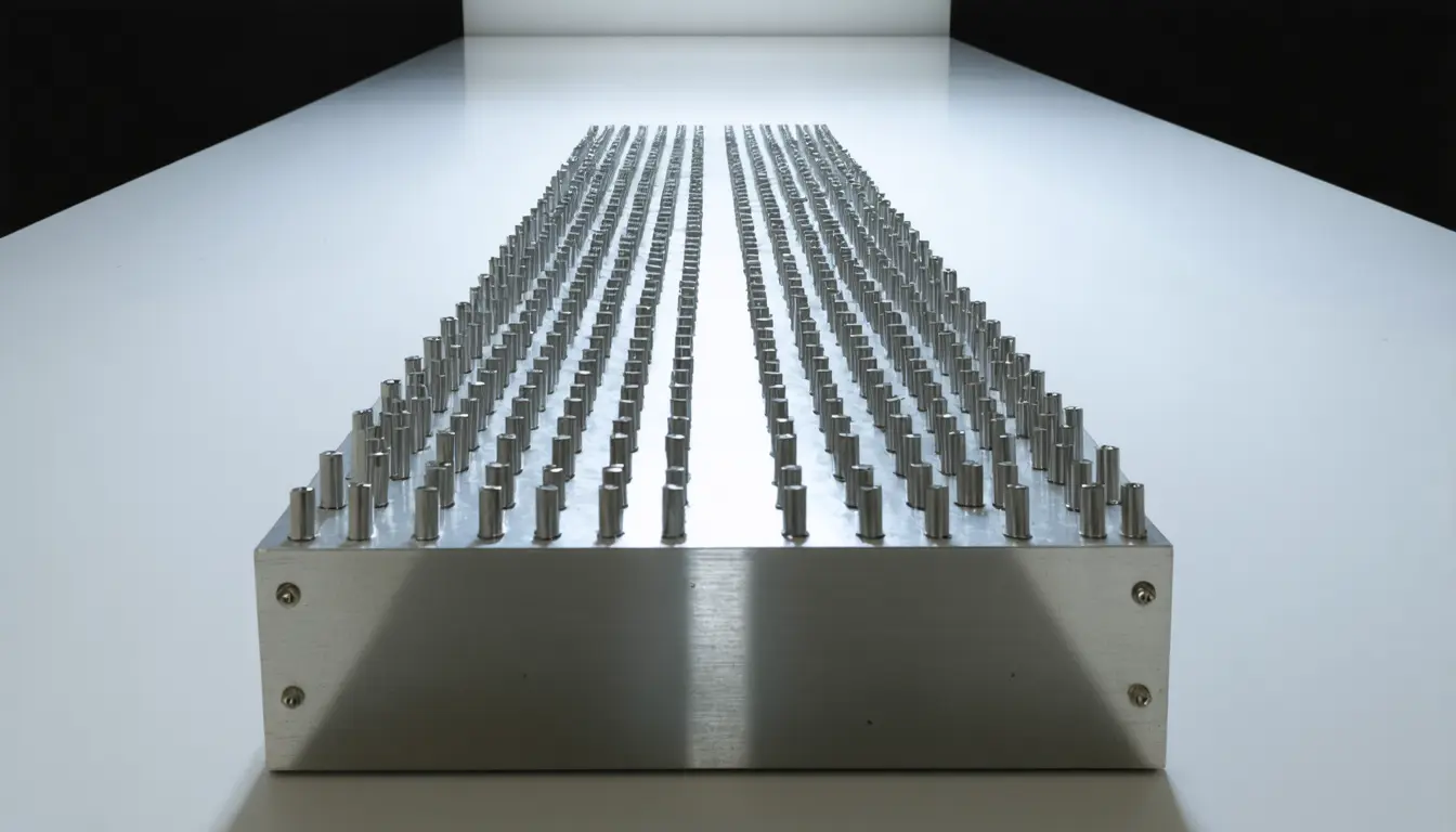 Illustration accompanying Eighty metal cylinders in a waveguide perform non-Abelian braiding of sound modes