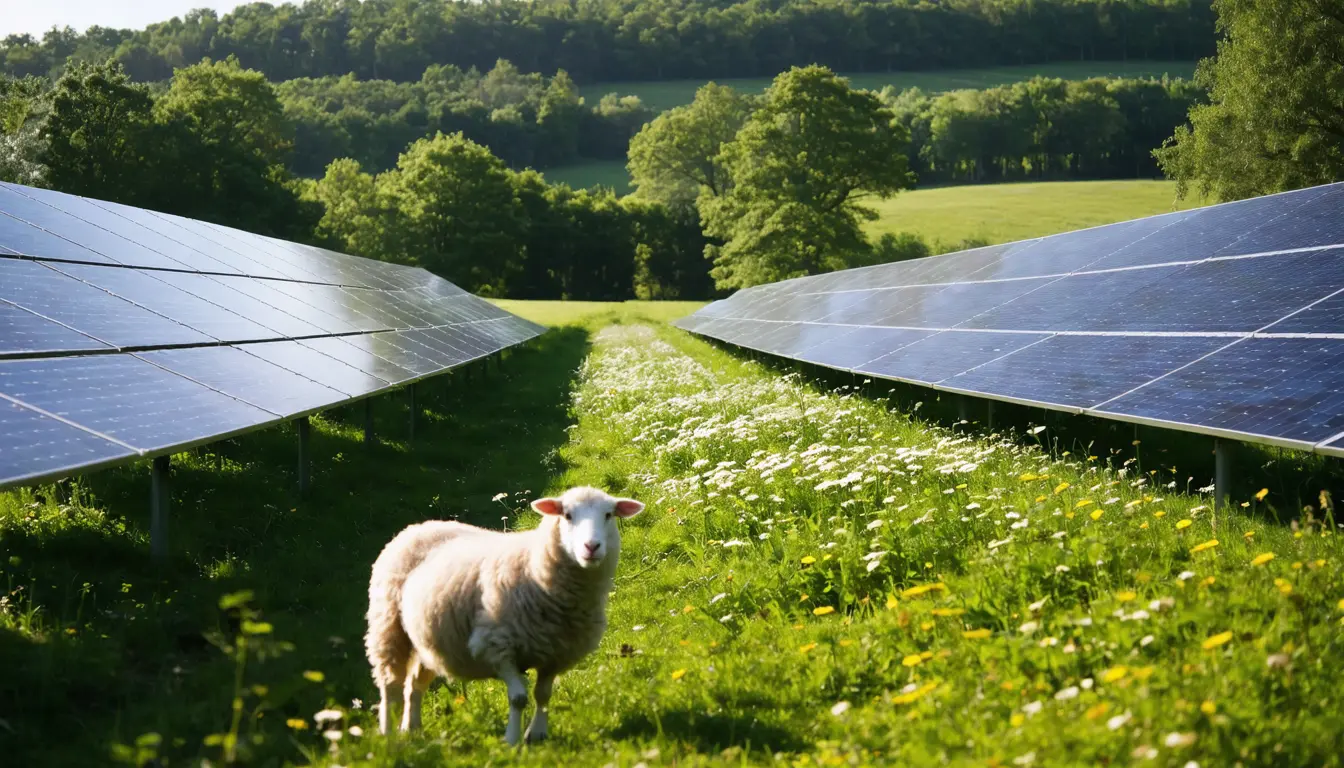 Illustration accompanying Two sheep per hectare lifted beneficial insect abundance 38% over mowing at a Cornell solar farm