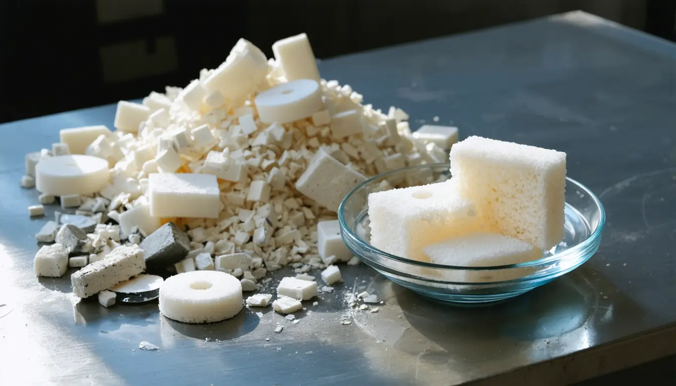 Illustration accompanying Waste polystyrene, CDs and LEGO bricks become water-harvesting sponges at the University of Vienna