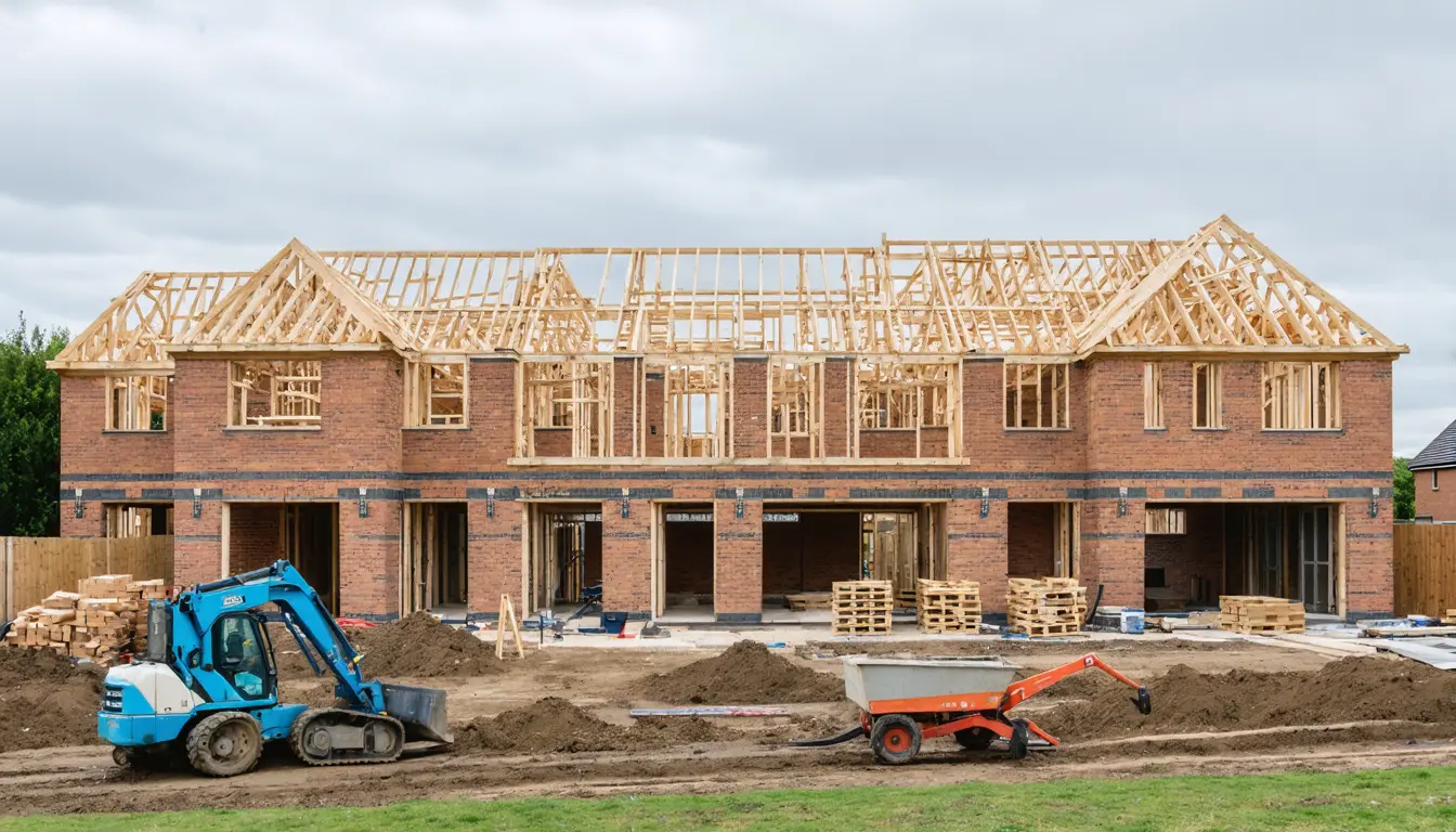 Illustration accompanying Private new housing was main drag as construction output fell 1.0% in three months to August 2026