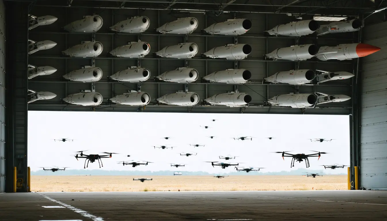 Illustration accompanying Skapion sets a 97% intercept target for 100-plus drones before any live-fire test