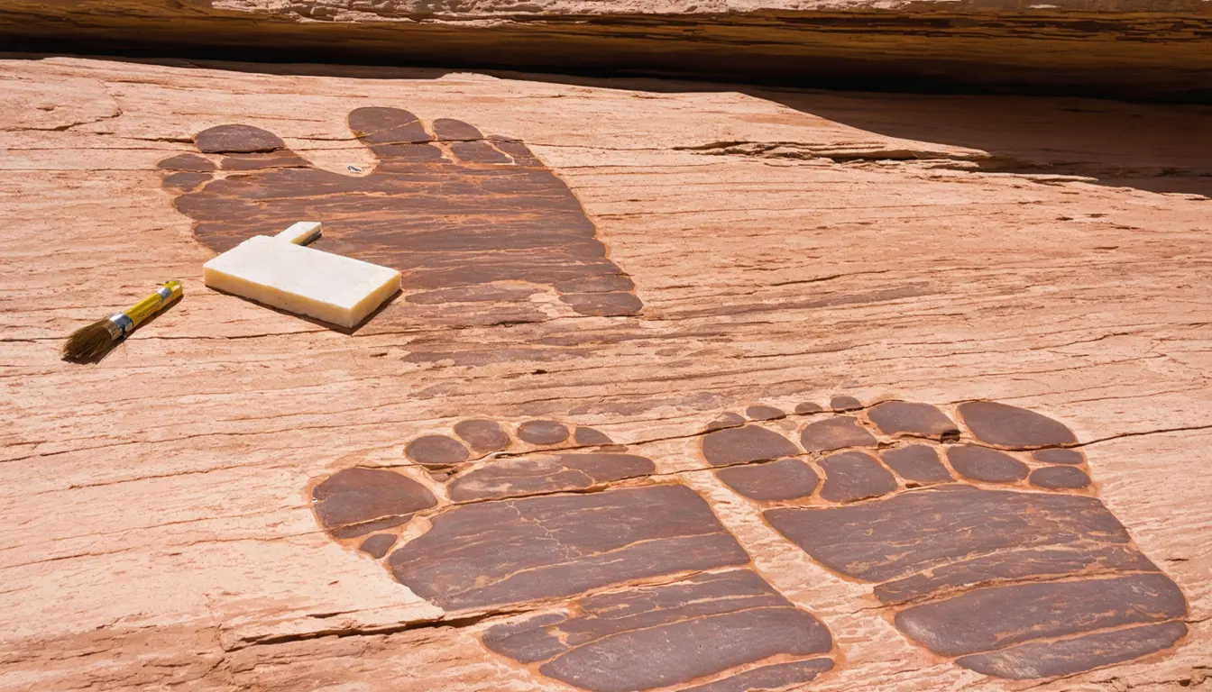 Illustration accompanying Footprints from Italy's Bletterbach show dinosaur ancestors took erect posture in stages