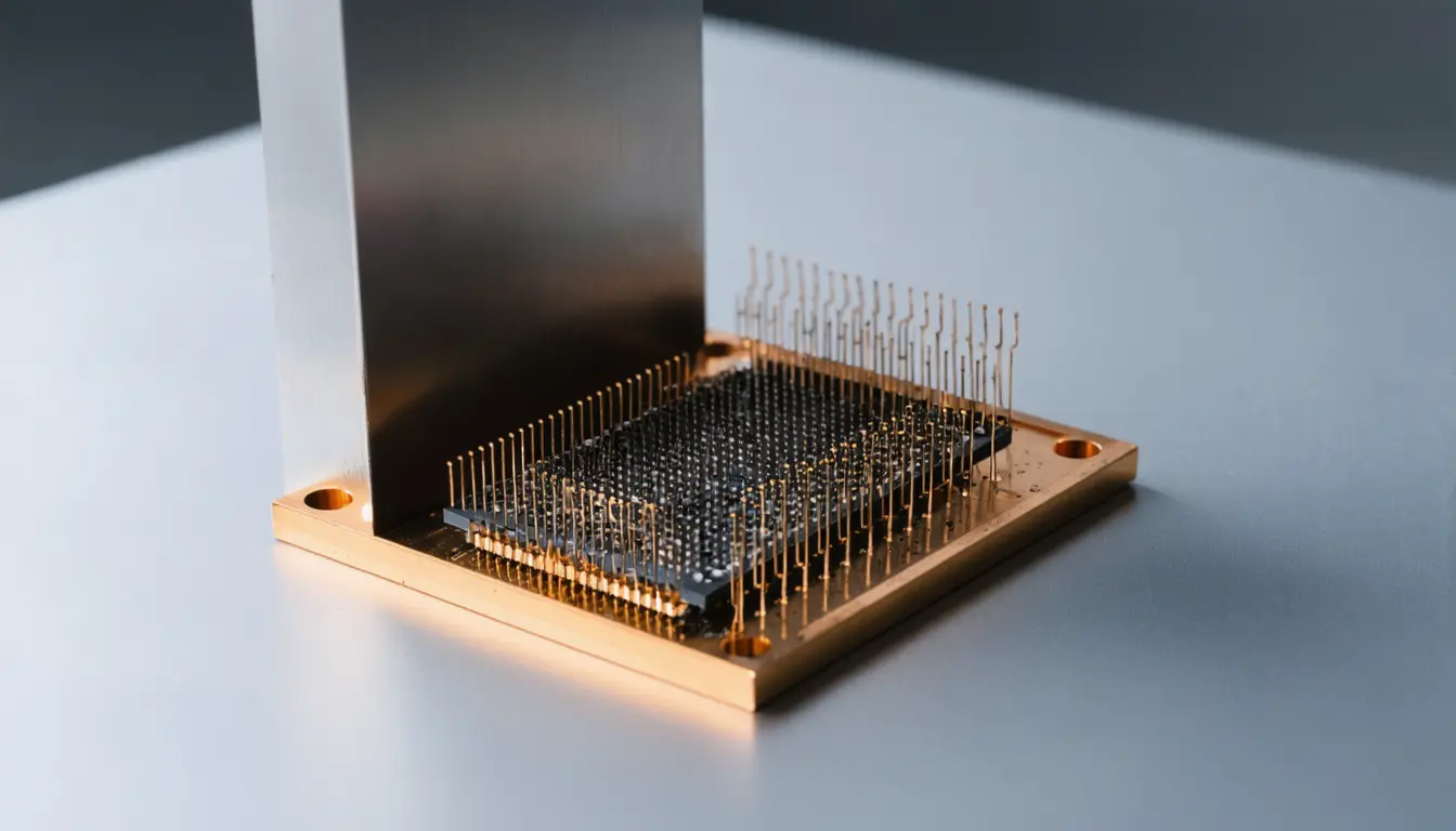 Illustration accompanying RIKEN's shared-line silicon qubits stay above 99.99% fidelity with three running at once