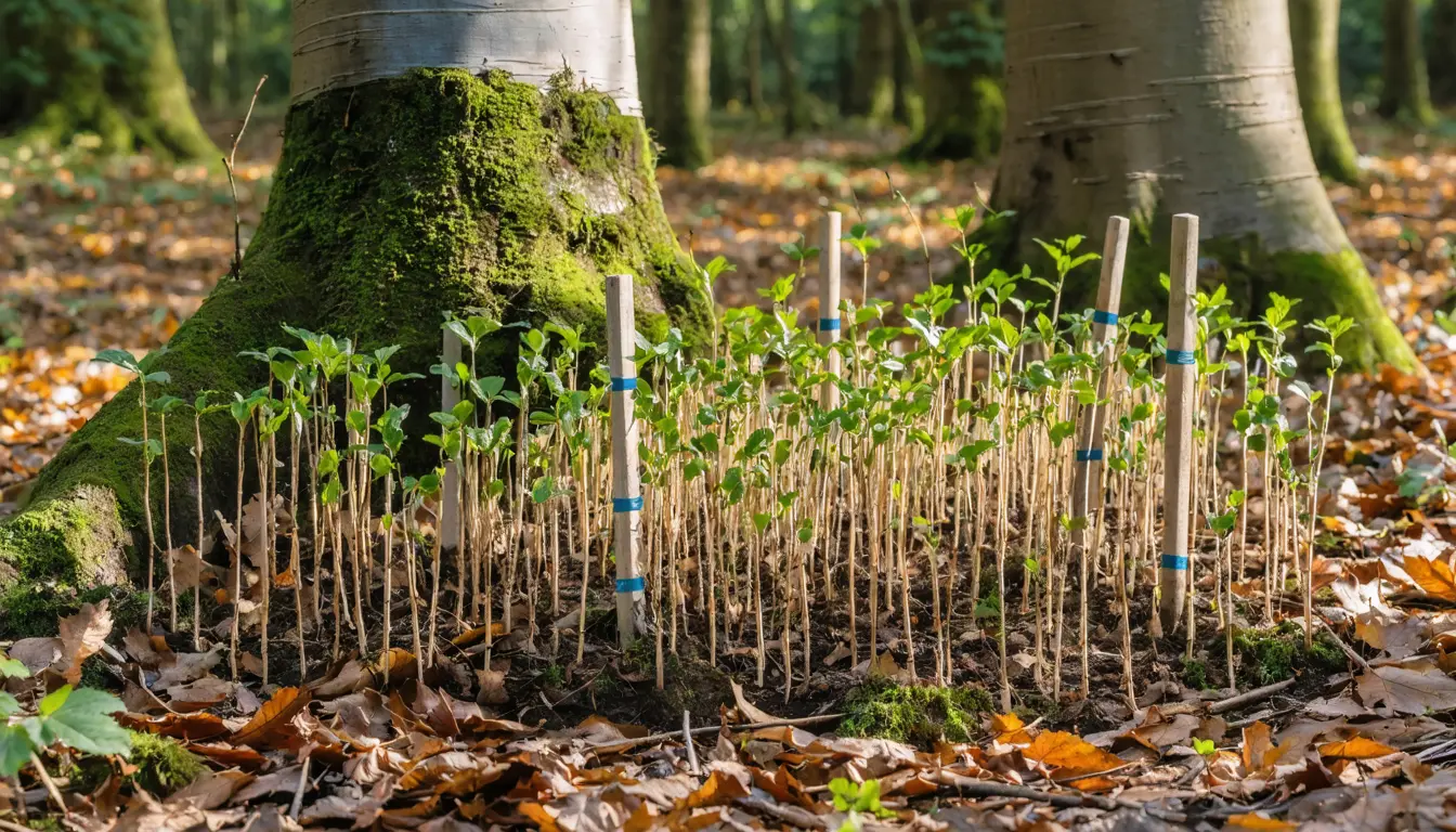 Illustration accompanying Slightly taller beech seedlings were likelier to be alive two decades later