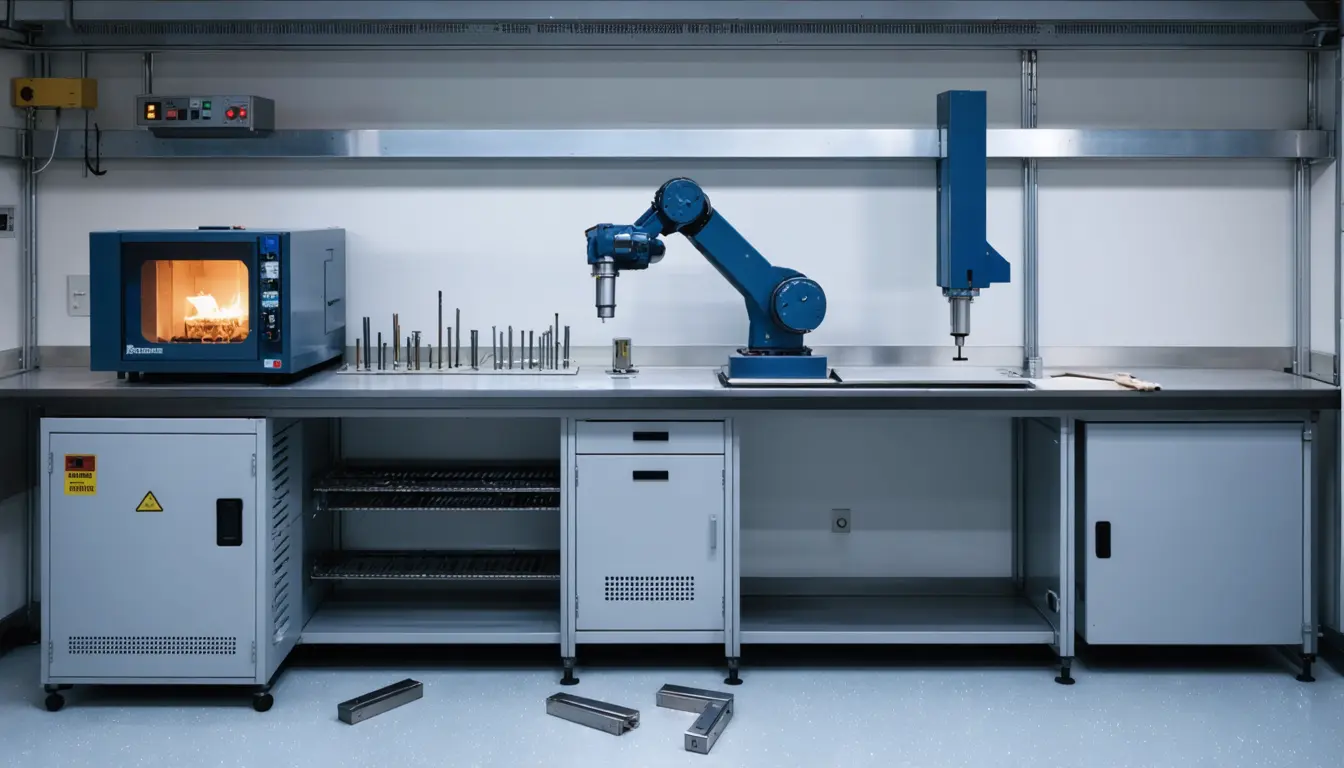 Illustration accompanying Robot arm links furnace, X-ray and impact tester for hands-free steel tempering tests